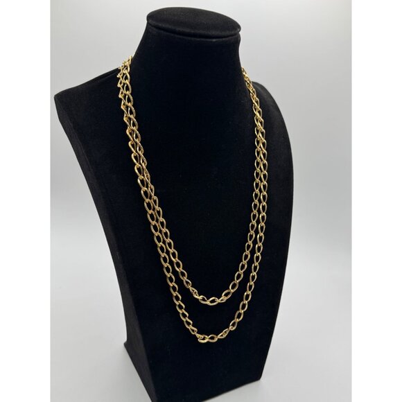 Vintage Monet 54" Length Gold Tone Textured Chain Necklace - Picture 2 of 4